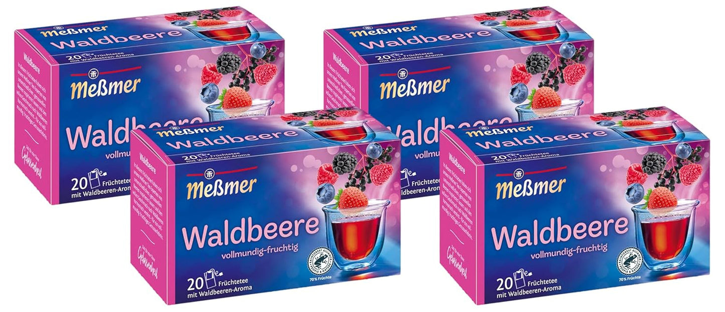 Bayas de Meßmer | 20 bolsitas de té | Vegano | Sin gluten | Sin lactosa (paquete de 4)