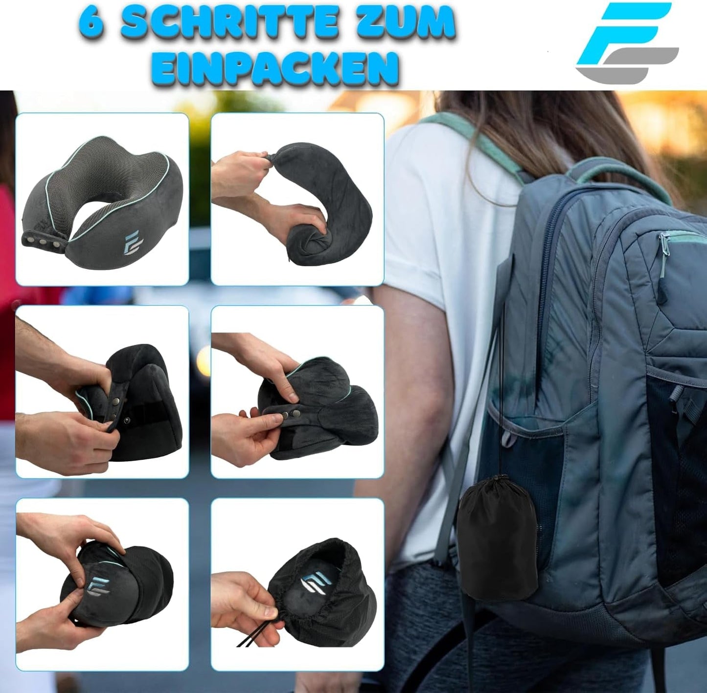 Flagshipper almohada para el cuello de avión - almohada para el cuello para adultos - almohada para el cuello para el automóvil - almohada de viaje viscoelástica - lavable con respaldo estrecho (terciopelo suave y transpirable) - ajustable, gris Naty Shop Almohadas ortopédicas cervicales