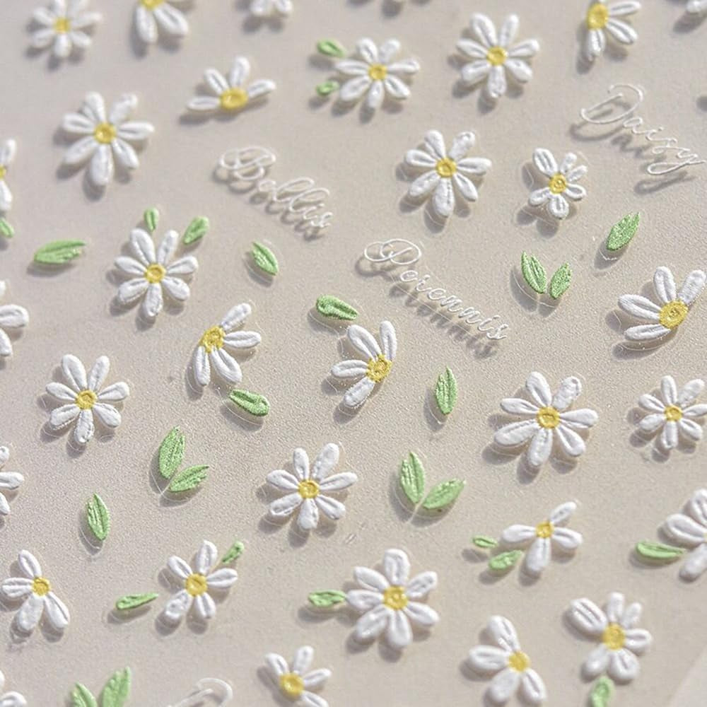 5D en relieve margaritas blancas pegatinas de uñas flores pegatinas de uñas flores pegatinas autoadhesivas pegatinas de arte de uñas margaritas accesorios de decoración de uñas pegatinas de diseño de flores arte de uñas