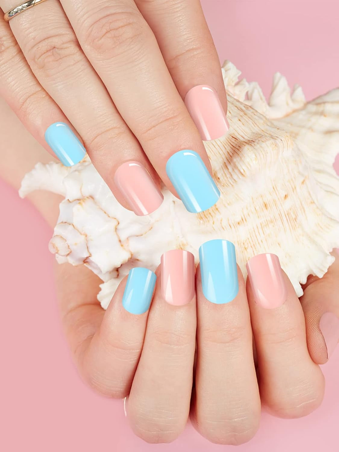 EBANKU 576 uñas cortas con pegamento para uñas, 12 colores de uñas artificiales cortas mate, 8 uñas artificiales cortas brillantes, 4 uñas artificiales con purpurina