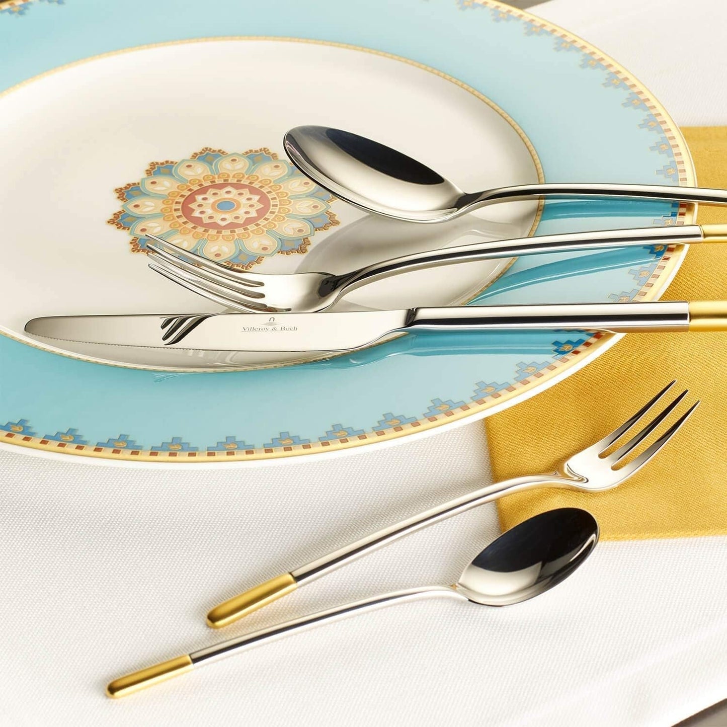 Villeroy & Boch - Ella Cubiertos parcialmente dorados, 30 piezas, 6 personas, aptos para lavavajillas, acero inoxidable Cocina Naty Shop