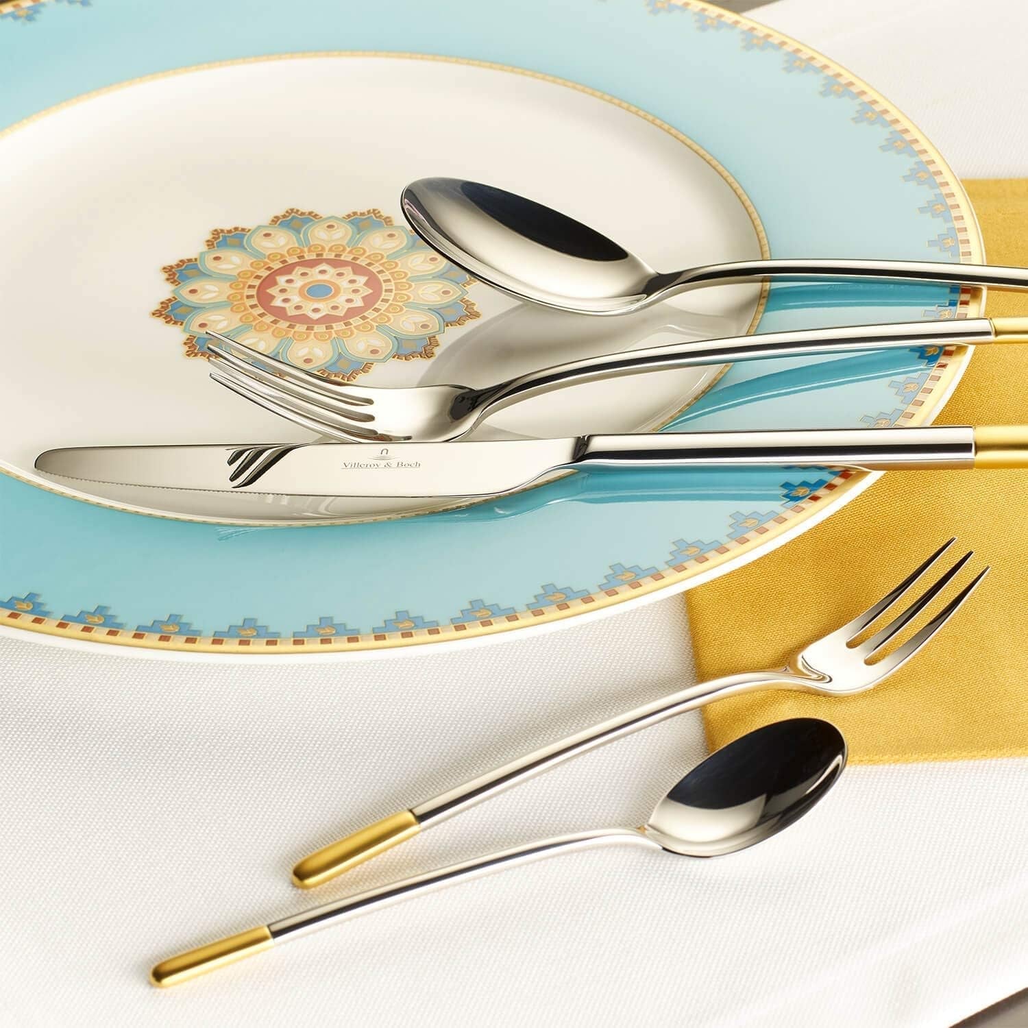 Villeroy & Boch - Ella Cubiertos parcialmente dorados, 30 piezas, 6 personas, aptos para lavavajillas, acero inoxidable Cocina Naty Shop