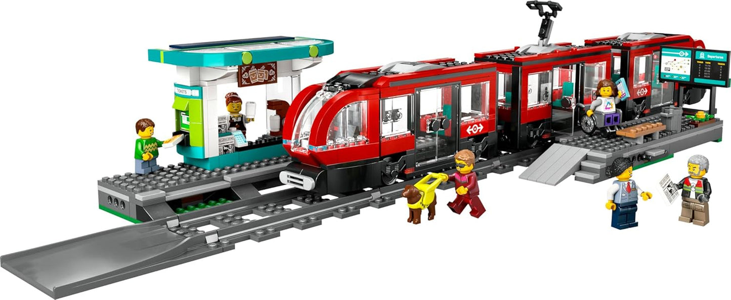Tranvía LEGO City con estación, idea de regalo para fanáticos de los vehículos de juguete a partir de 7 años, con 6 minifiguras y un perro guía para juegos de rol, juguete de construcción 60423 Juegos de construcción Besuche den LEGO-Store
