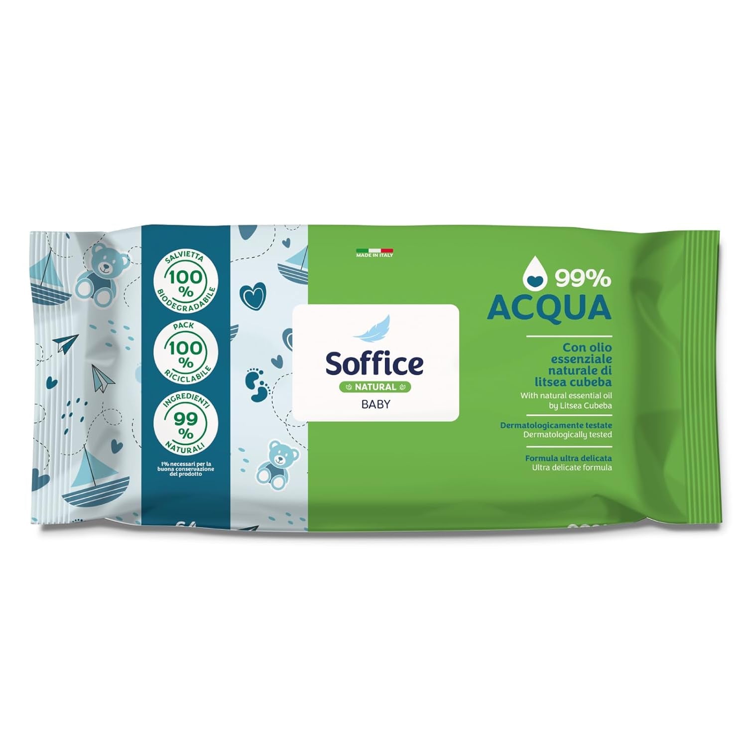 Toallitas húmedas limpiadoras naturales para bebés, 99% agua, fórmula muy delicada para la higiene diaria de niños y recién nacidos - 12 paquetes de 64 toallitas