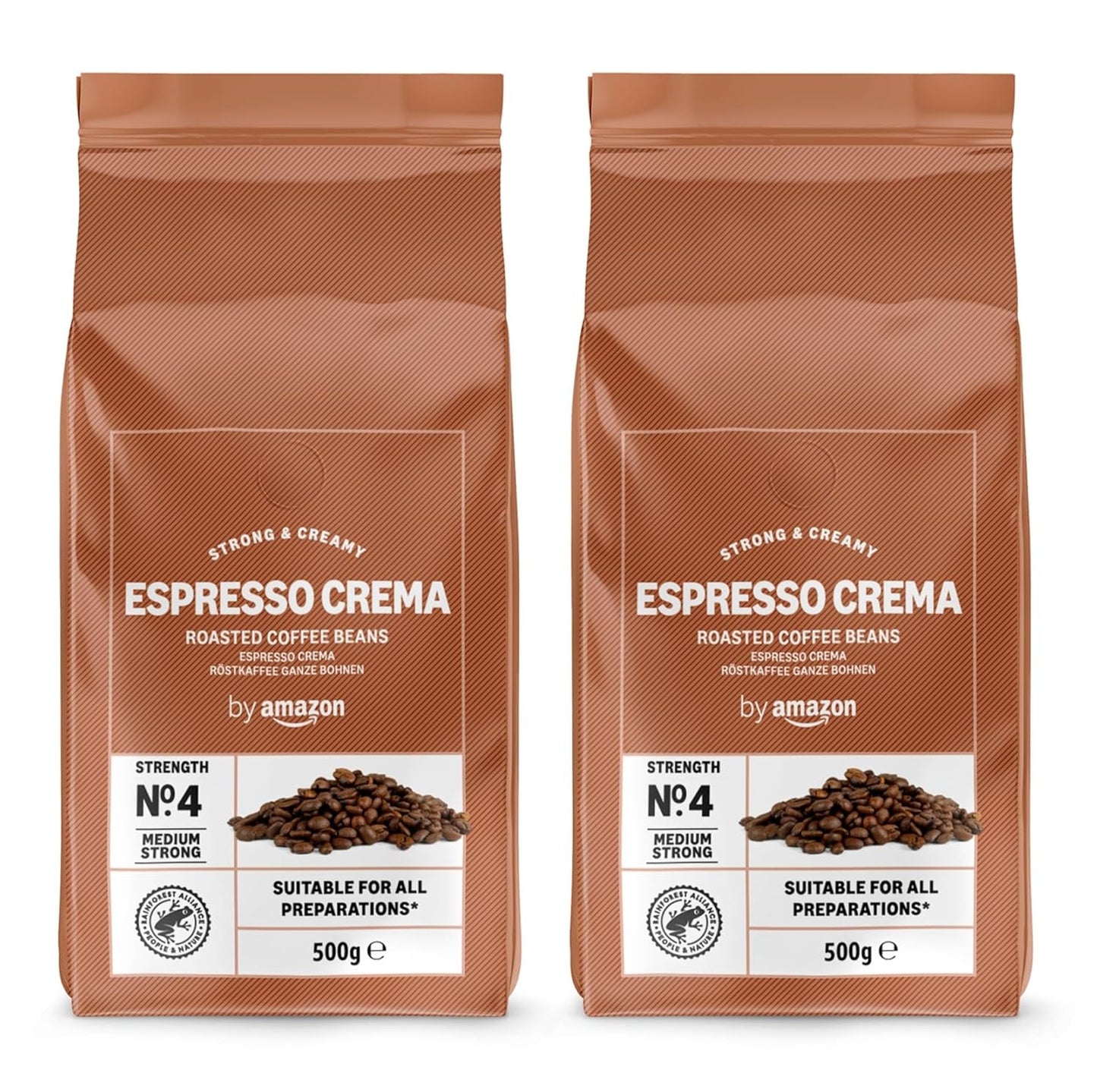 de Amazon Espresso Crema Röstkaffee Ganze Bohnen, 1 kg (2 paquetes de 500 g), Rainforest Alliance-Zertifizierung