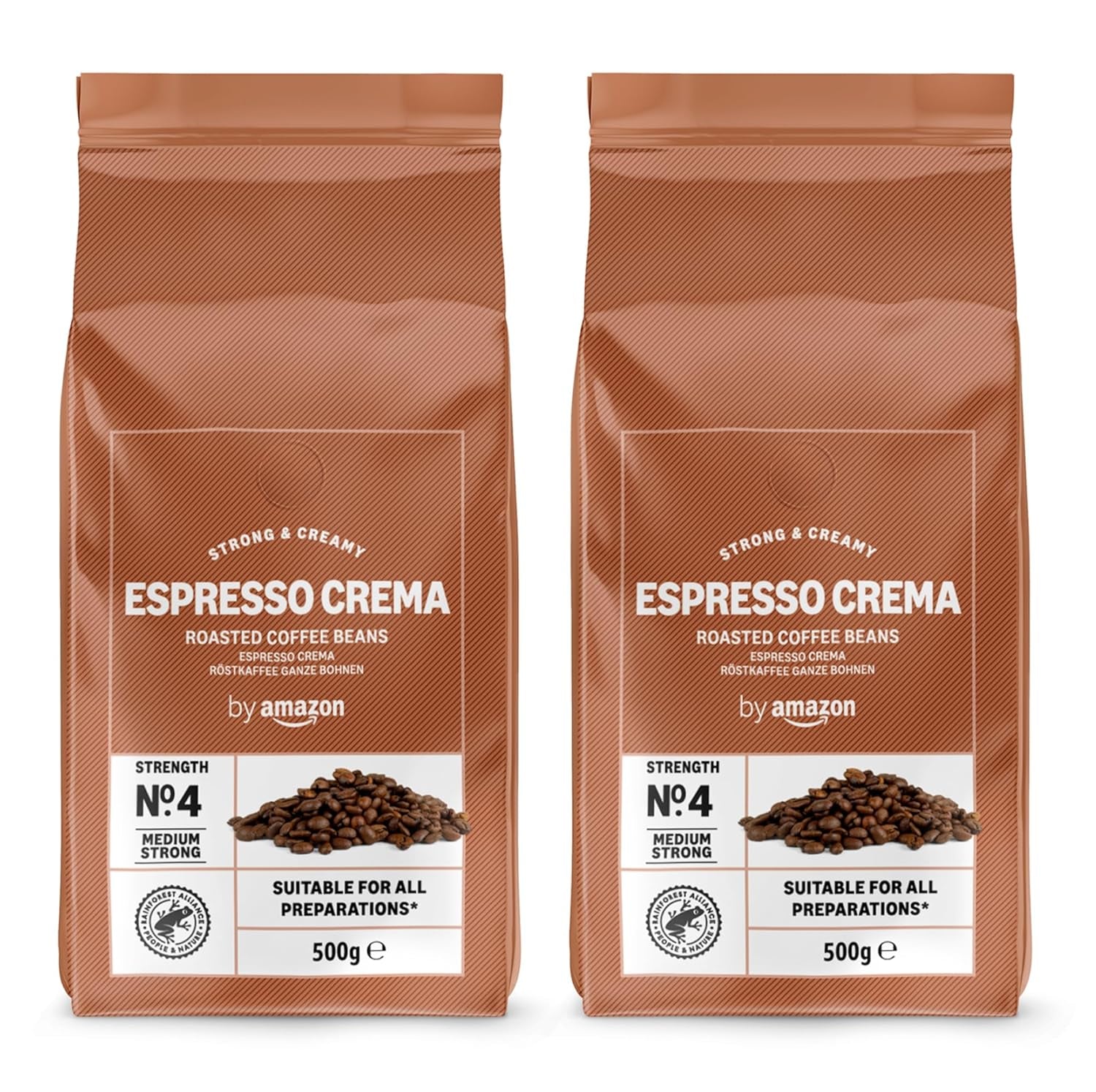 de Amazon Espresso Crema Röstkaffee Ganze Bohnen, 1 kg (2 paquetes de 500 g), Rainforest Alliance-Zertifizierung