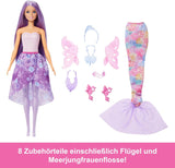 Barbie Doll Juego 3 en 1 con 8 accesorios que incluyen cola de sirena, alas de hada, collares reales, zapatos y más para más de 10 looks diferentes, JCP74