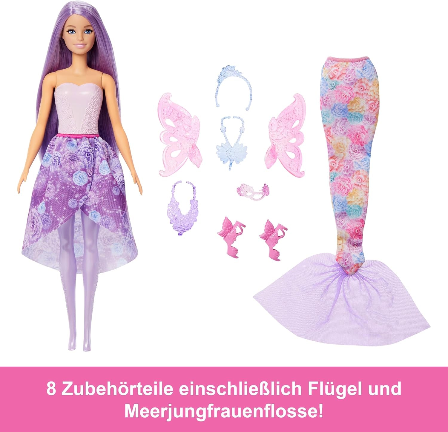 Barbie Doll Juego 3 en 1 con 8 accesorios que incluyen cola de sirena, alas de hada, collares reales, zapatos y más para más de 10 looks diferentes, JCP74