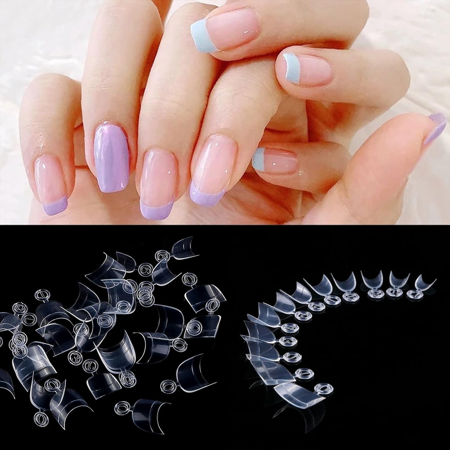 600 uñas artificiales cortas ovaladas, 12 tamaños, media cubierta, puntas de uñas postizas acrílicas, uñas artificiales para manicura, salón de mujeres, bricolaje (transparente)