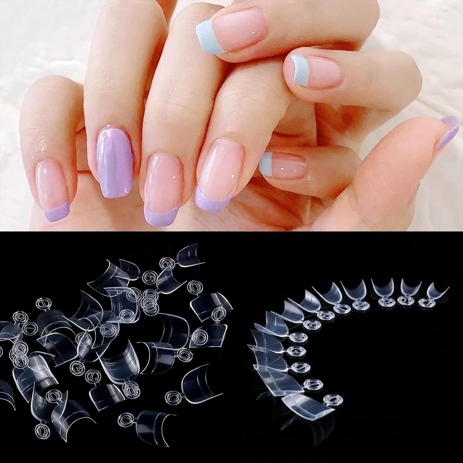 600 uñas artificiales cortas ovaladas, 12 tamaños, media cubierta, puntas de uñas postizas acrílicas, uñas artificiales para manicura, salón de mujeres, bricolaje (transparente)