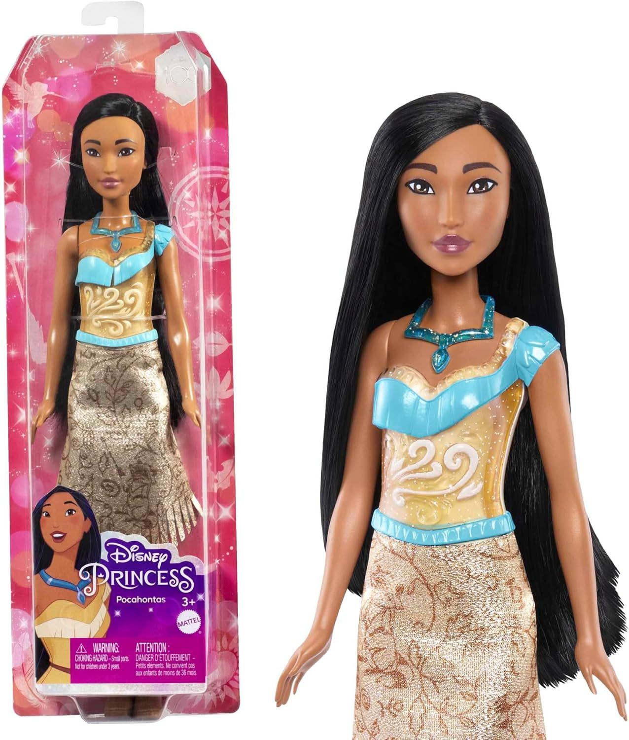 Mattel DISNEY Princesa Aurora - Muñeca con traje típico, zapatos y tiara removibles, top brillante y falda estampada removible, cabello largo para peinar, HLW09 Naty Shop Pocahontas Dolls