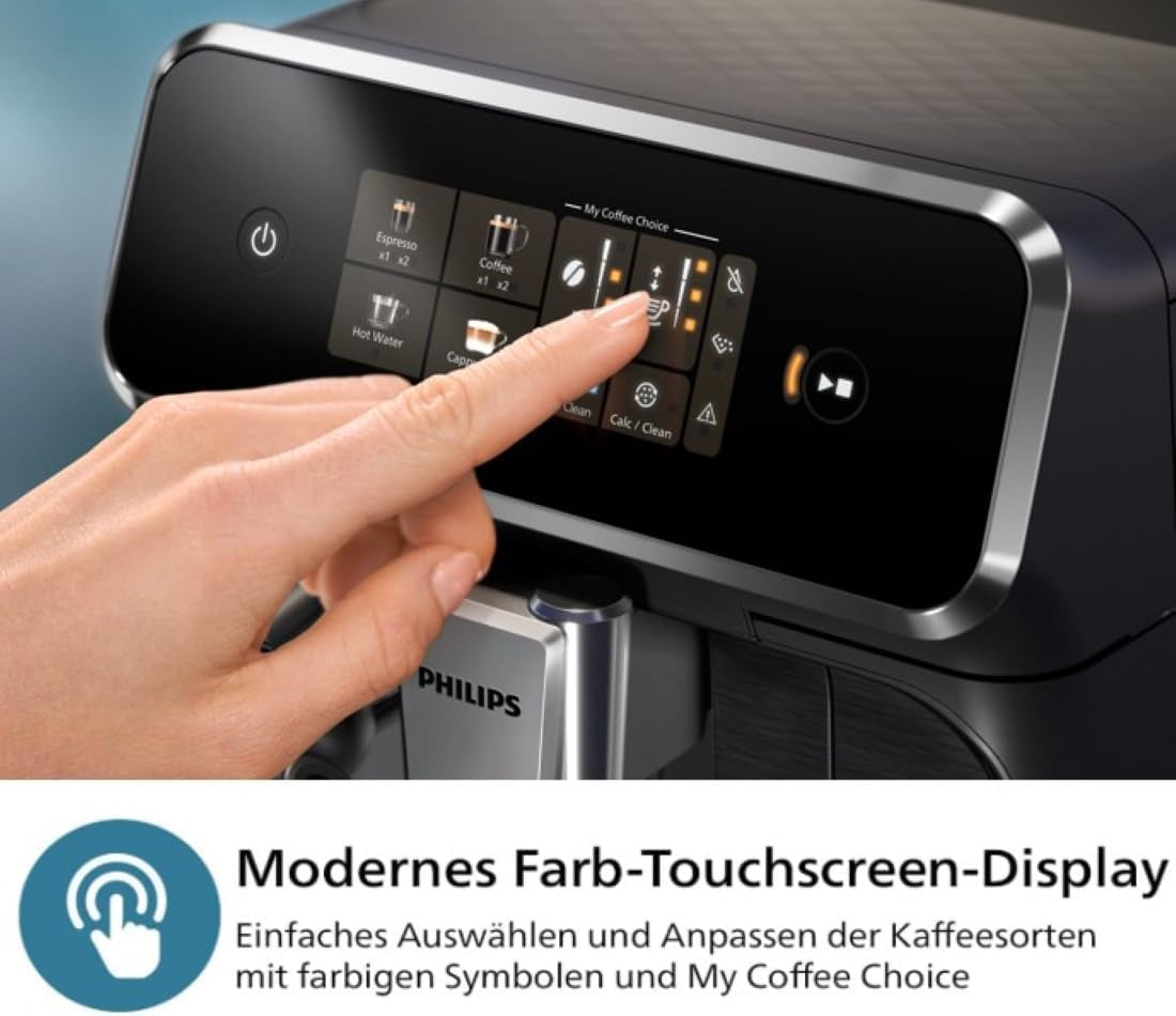 Cafetera espresso automática PHILIPS serie 2300 - 4 bebidas, moderna pantalla táctil a color, sistema de preparación de leche LatteGo, SilentBrew, molinillo 100% cerámico, filtro AquaClean. Negro mate (EP2330/10)
