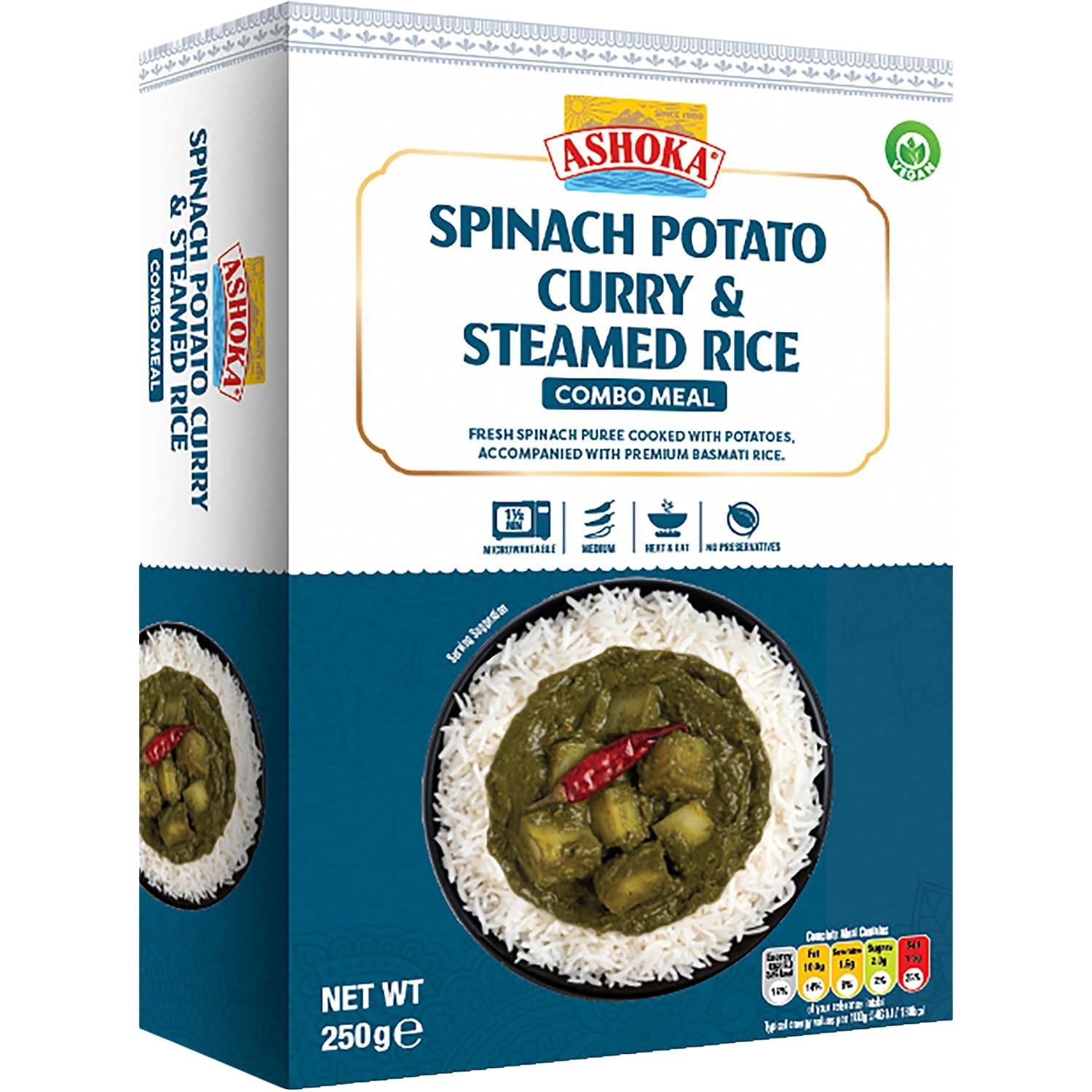 ASHOKA - Curry instantáneo con espinacas, patatas y arroz - (1 x 250 g)