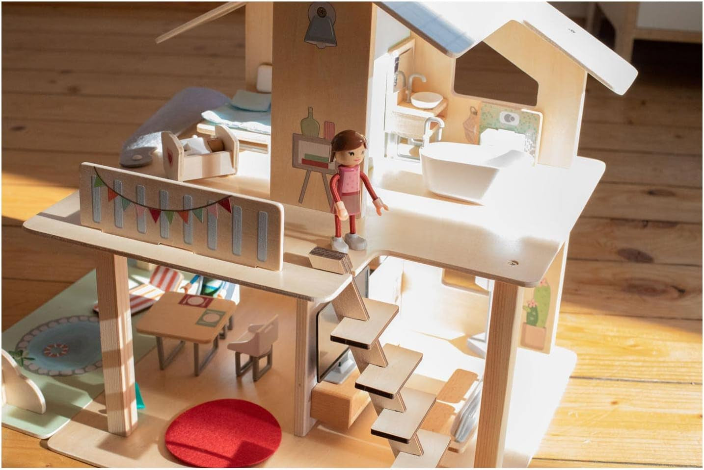 Eichhorn - Casa de muñecas con accesorios - incl. mueble y 3 figuras, sin montar, madera, 25 piezas, 53x36x44 cm, a partir de tres años