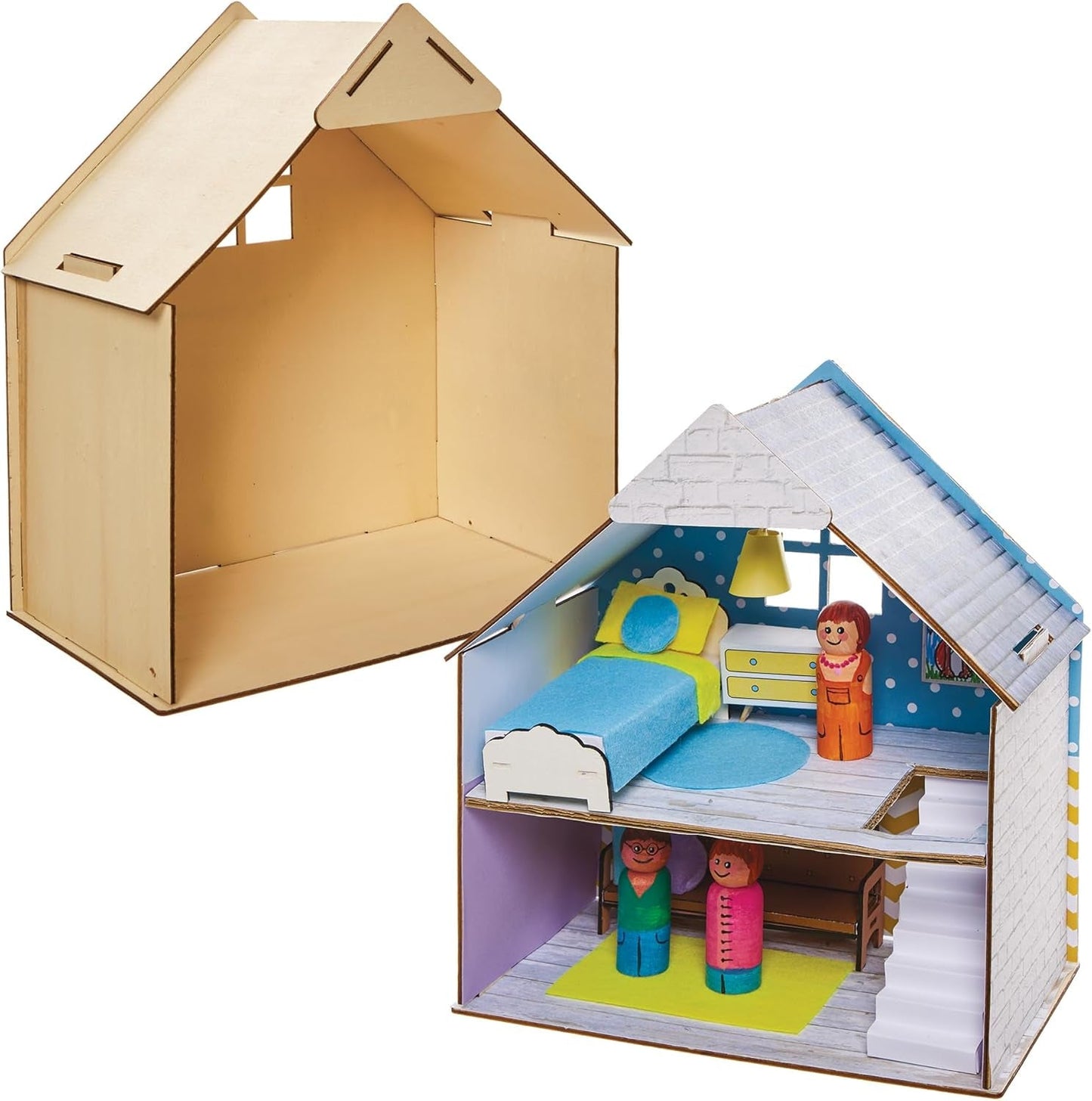 Baker Ross FN199 Construye tu propia casa de muñecas de madera - Kit de construcción de casa de muñecas de 1 pieza para niños Kit de manualidades