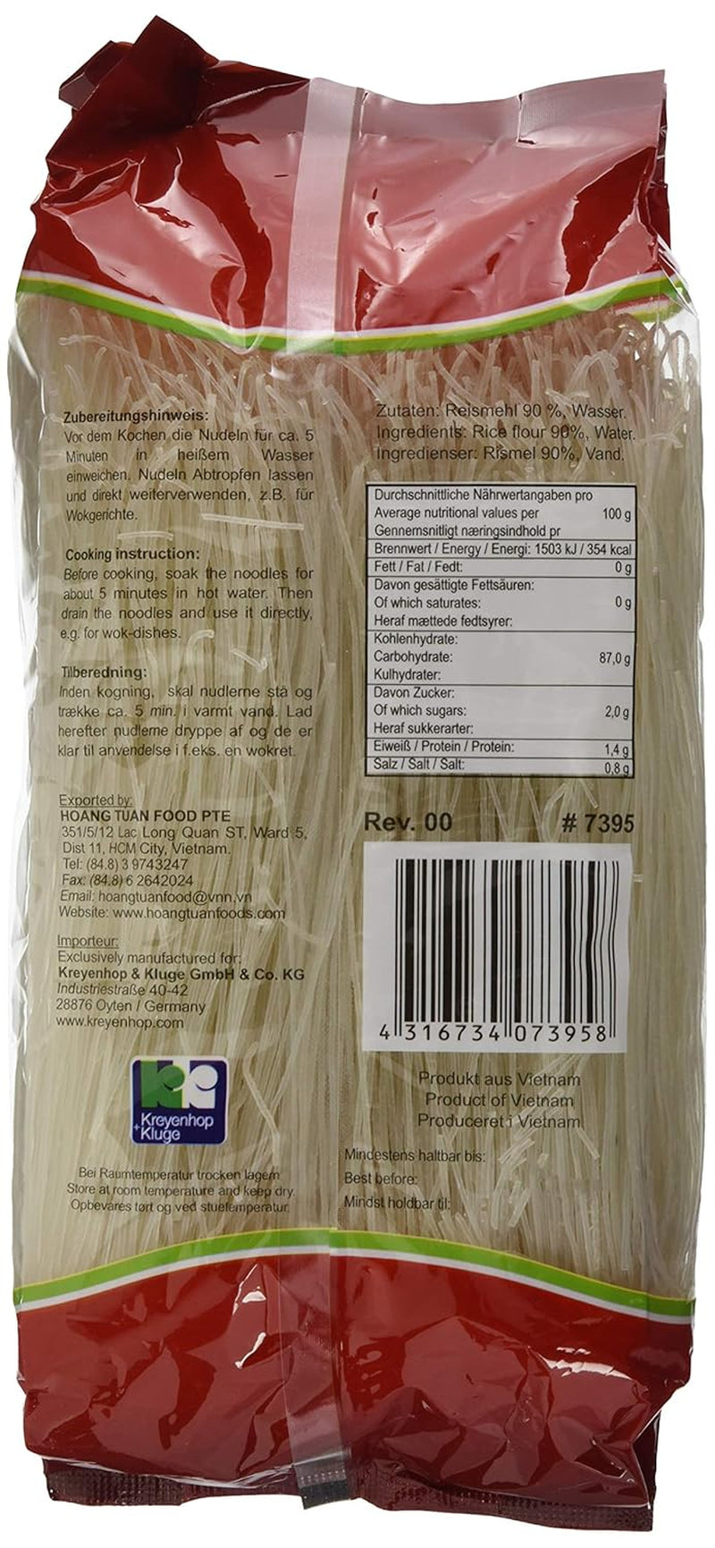 Ricefield Vermicelli Bollo Gao de 0,8 mm, paquete de 6 (6 x 400 g)