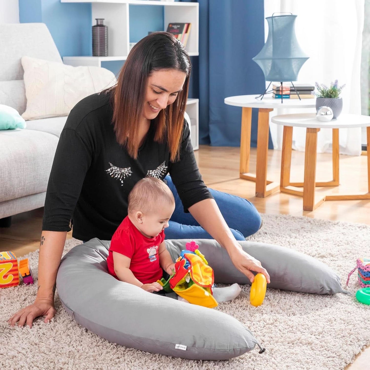 Innovagoods - Almohada de Lactancia Multifuncional, Diseño ergonómico para el relax de la madre y el niño, Ajustable en diferentes posiciones, Lavable, De Colores, Polialgodón Accesorios Alimentación y Lactancia Baby Naty Shop