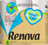 Renova Papel higiénico 100% RECICLADO 9 rollos, blanco, normal
