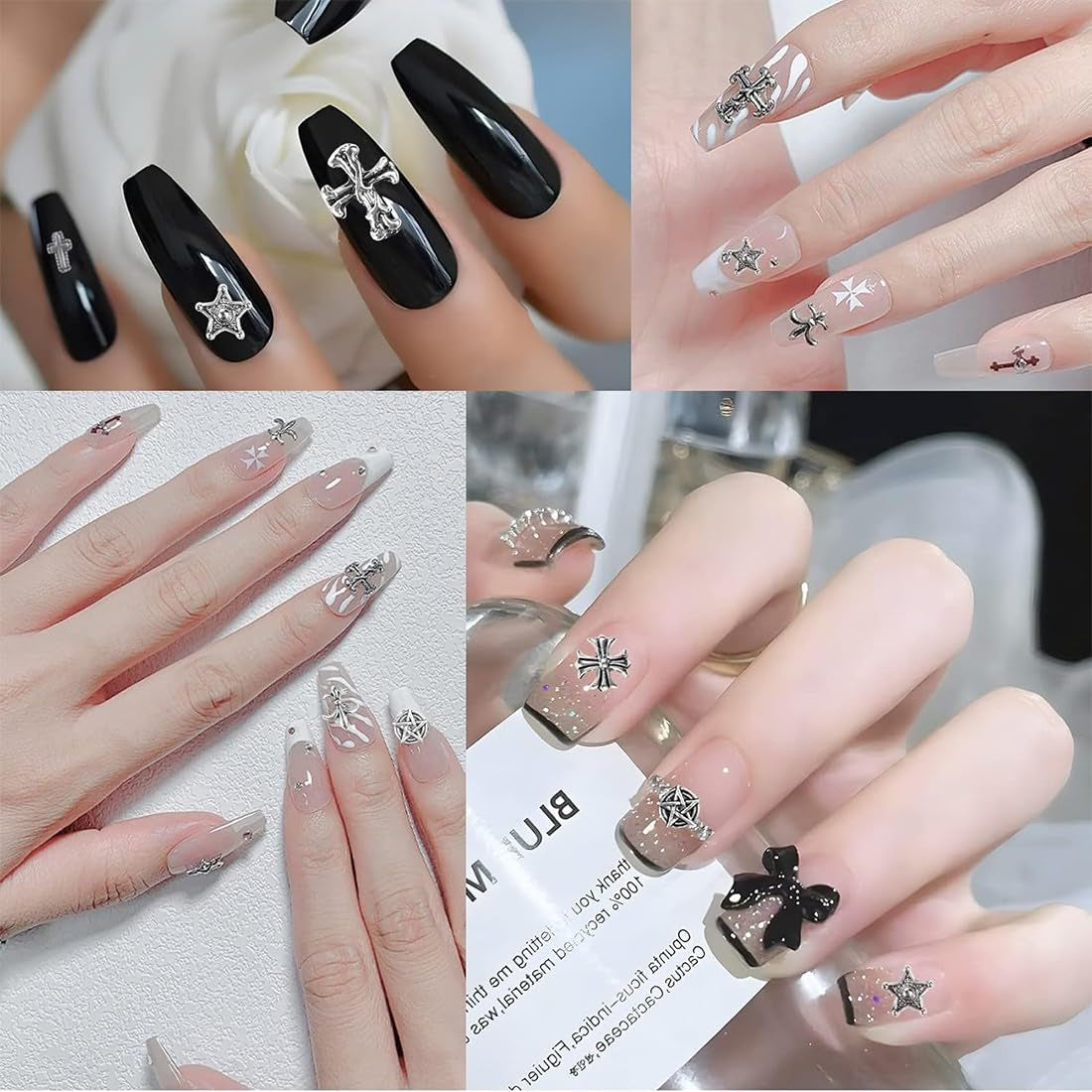 100 llaveros de uñas cruzadas 3D, llaveros de uñas cruzadas, llaveros de uñas cromadas, accesorios de uñas vintage, decoraciones de uñas DIY, para mujeres y niñas, decoraciones de uñas DIY