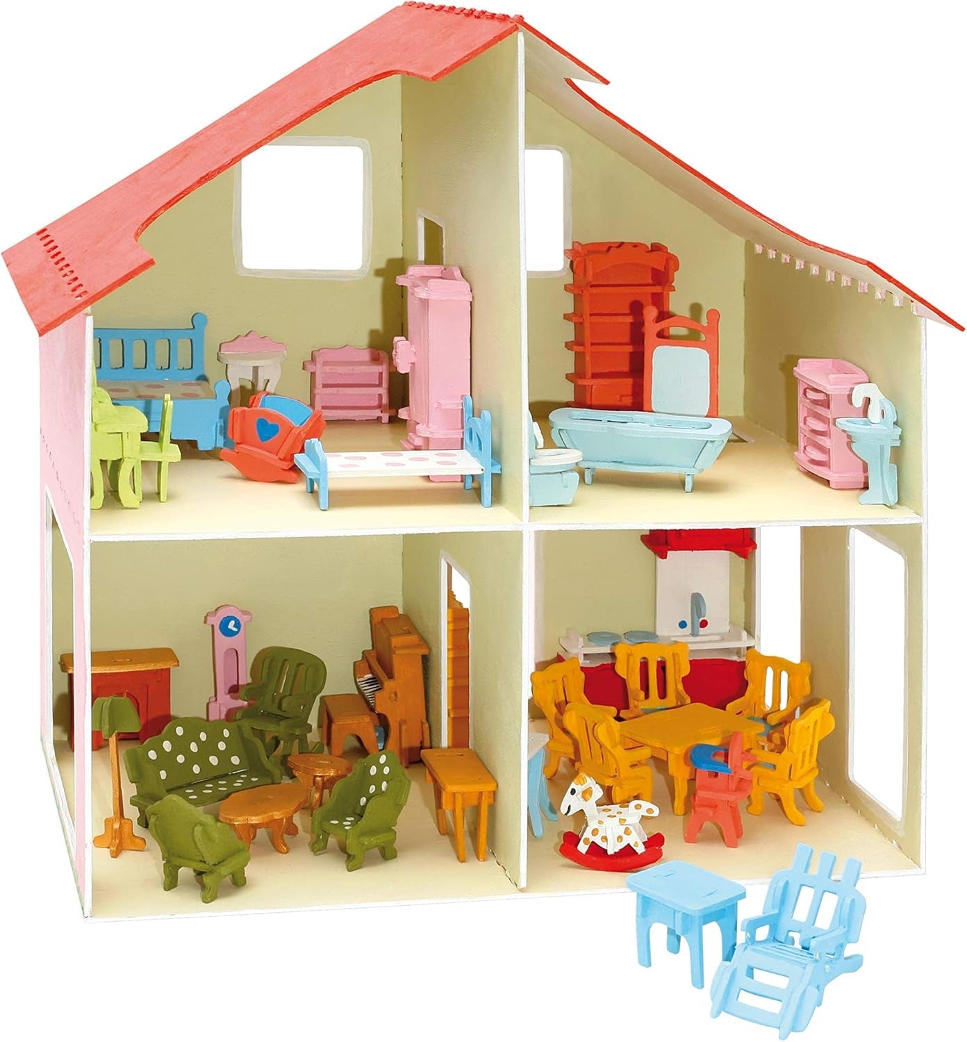 Pebaro Donau Elektronik _M880 Puzzle 3D Casa de Muñecas con Muebles, 30 x 30 x 30 cm, Natural
