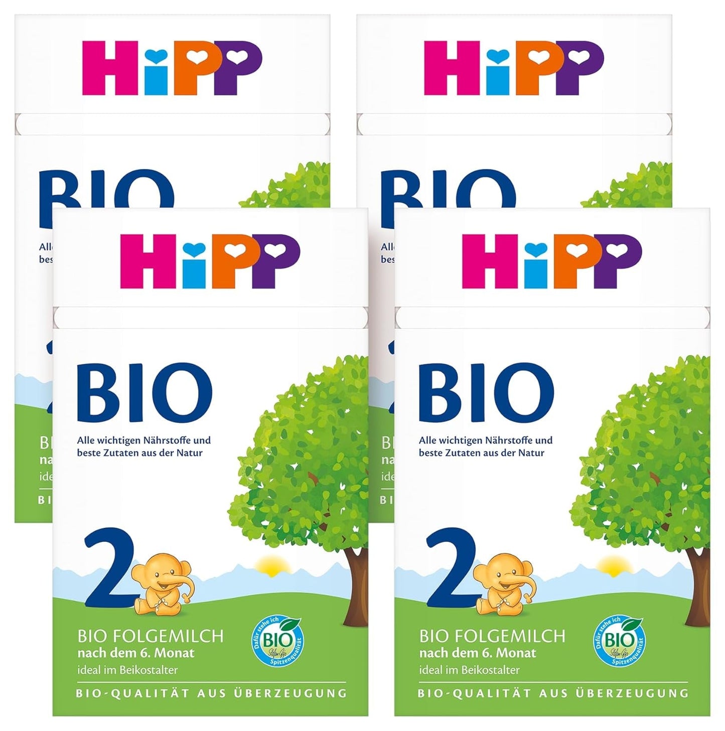 HiPP 2 Leche de continuación ecológica (4 x 600g), después de los 6 meses, con Omega-3 (DHA, ALA), calcio y almidón ecológico de fácil preparación, de la mejor calidad ecológica
