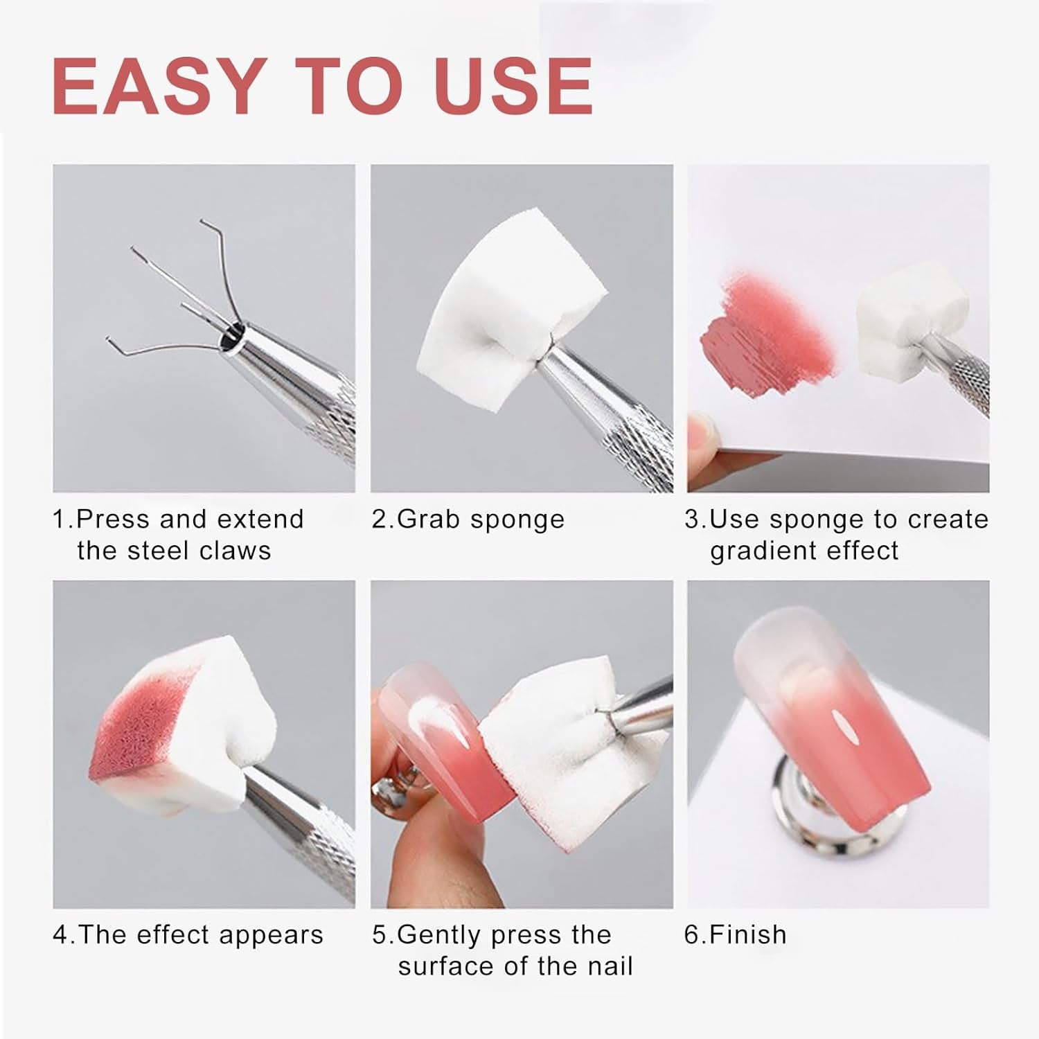 Qufiiry 200 piezas Nail Art Schwämme Mit Metallgreifer, Nagelkunst Schwammpinsel, Maniküre Zubehör Für Nägel, Um Eine Varavländ Von Gradient Nail Art Patterns para crear (blanco)