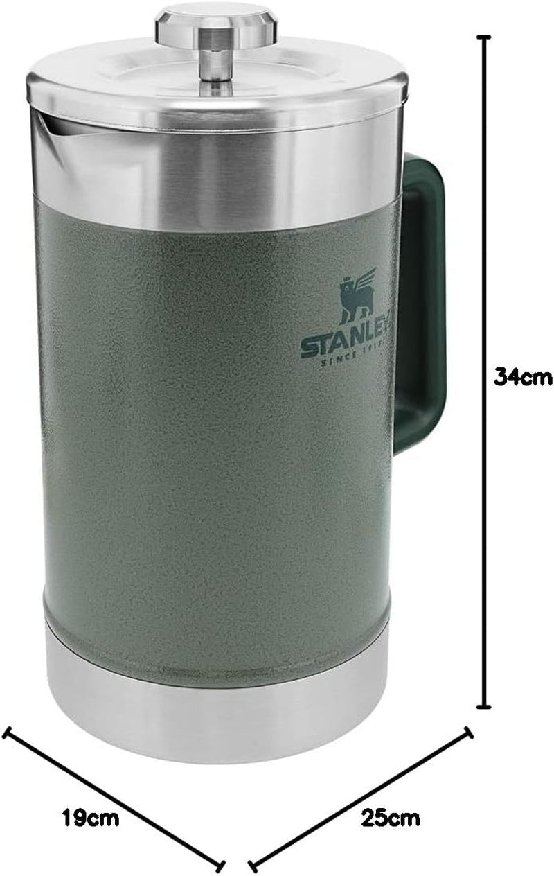 Prensa de café STANLEY Classic Stay Hot 1,4 L Hammertone Green - Mantiene el café caliente durante 4 horas - Mínimo sedimento - Prensa de café de acero inoxidable integrada - Sin BPA - Apto para lavavajillas