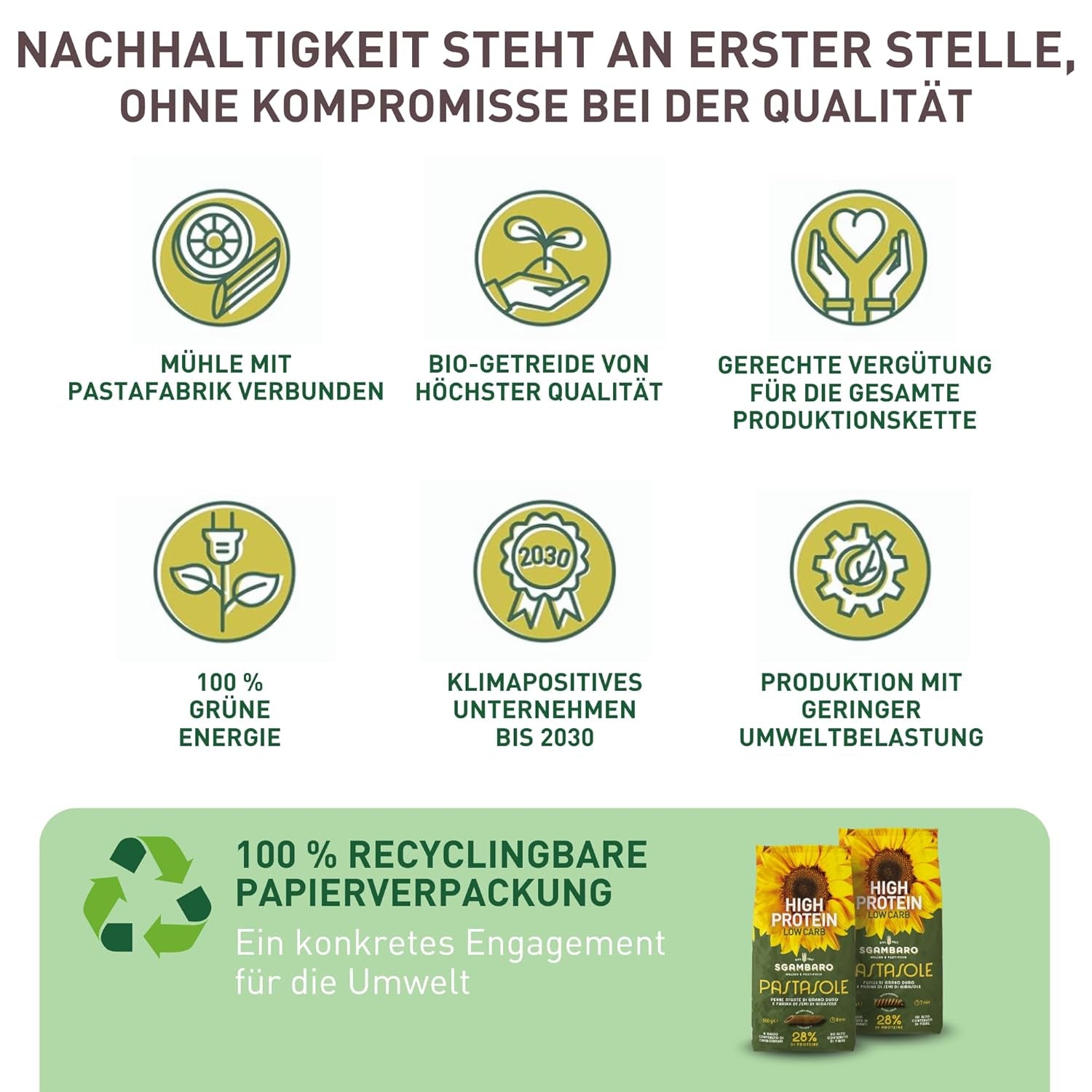 PASTASOLE , Penne Rigate mit Hartweizengrieß aus 100% italienischem Anbau und Sonnenblumenkernmehl - 500g - Alto en proteínas, bajo en carbohidratos, Hoher Ballaststoffgehalt