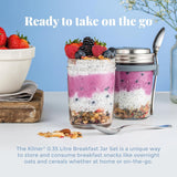 Tarro de desayuno Kilner con cuchara / 350 ml, Ø 9,5 cm / 5 piezas | vaso de muesli para llevar / no tóxico / recipiente de vidrio con tapa para muesli, gachas y yogur / recipiente para avena durante la noche Naty Shop Food Storage Boxes