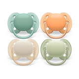 Chupetes Philips AVENT Ultra Soft - pack de 4 chupetes extra suaves sin BPA para bebés de 0 a 6 meses, incluido estuche de transporte y esterilización (Modelo SCF091/35)