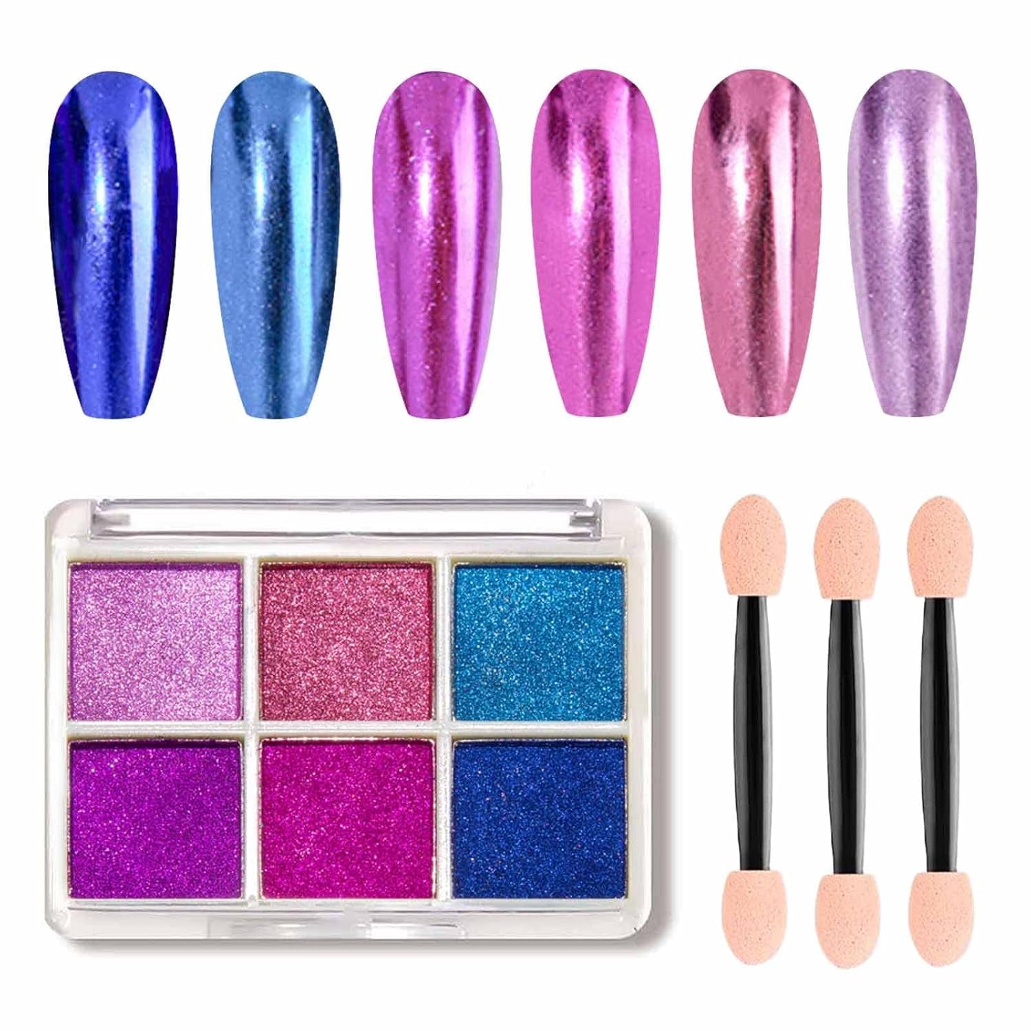 GZMAYUEN Chrom Pulver para uñas 6 colores espejo cromo uñas polvo pigmento polvo uñas arte