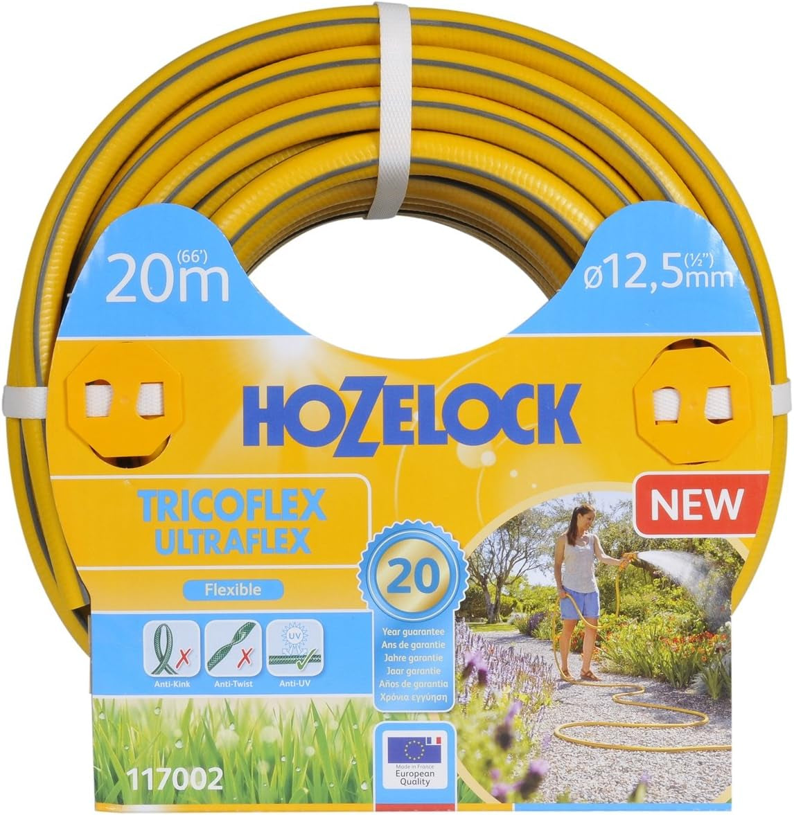 HOZELOCK - Manguera Tricoflex Ultraflex Ø 12,5 mm (1/2") 20 M: Manguera de jardín flexible, resistente a la intemperie, resistente a torceduras y dobleces, fabricada con un 40% de PVC reciclado [117002], amarilla