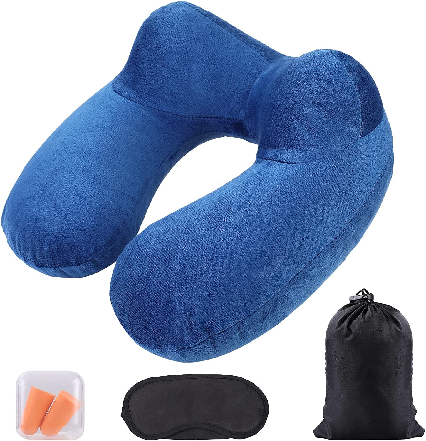 Aiqinu Almohada Inflable para el Cuello Almohada de Viaje, Almohada Inflable compacta de Cuello rápido con Funda de Almohada Lavable para Viajes en Coche, avión, Tren, Oficina, Almohadas de Viaje Familiar Naty Shop Azul Oscuro