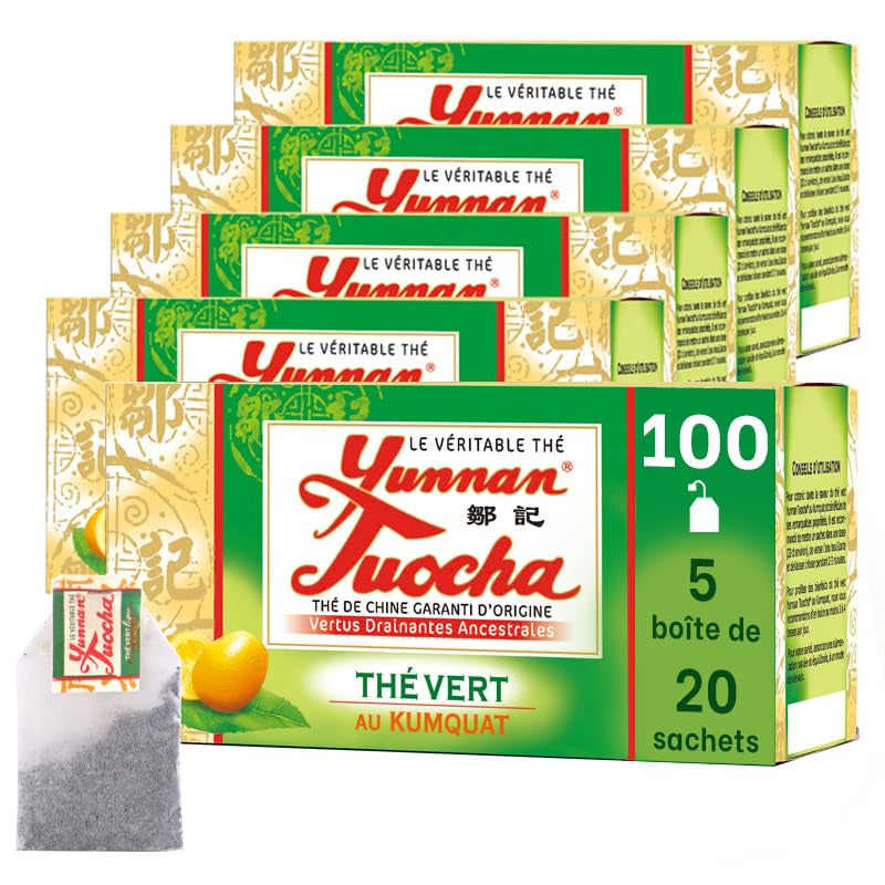 Yunnan Tuocha Zouji - Té verde orgánico con kumquat - Vitamina C - 100 bolsitas de té - 200 g - Calidad Yunnan garantizada