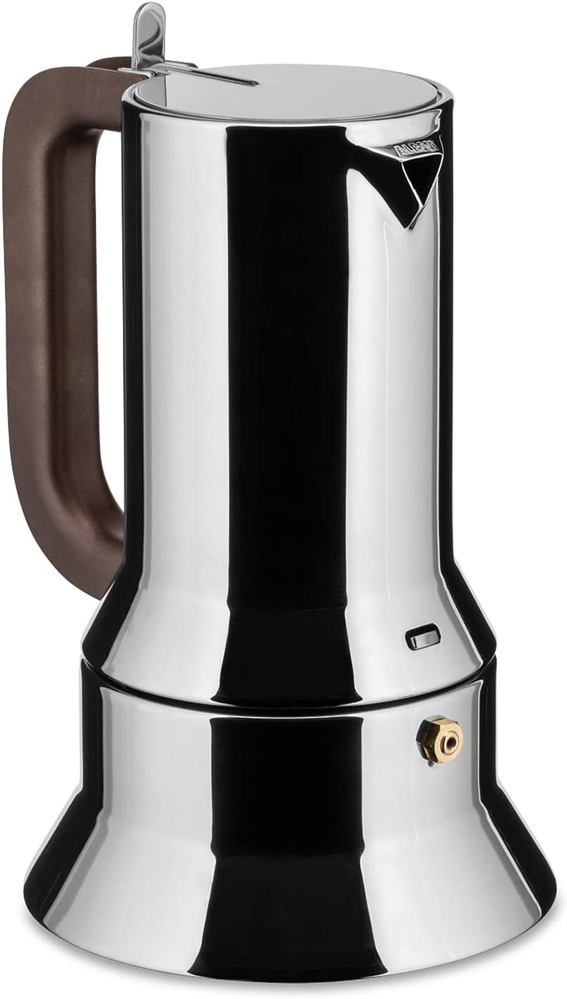 Alessi 9090/6 Espresso con 6 tazas para inducción, acero inoxidable, plateado, 15,5 x 13,5 x 27 cm
