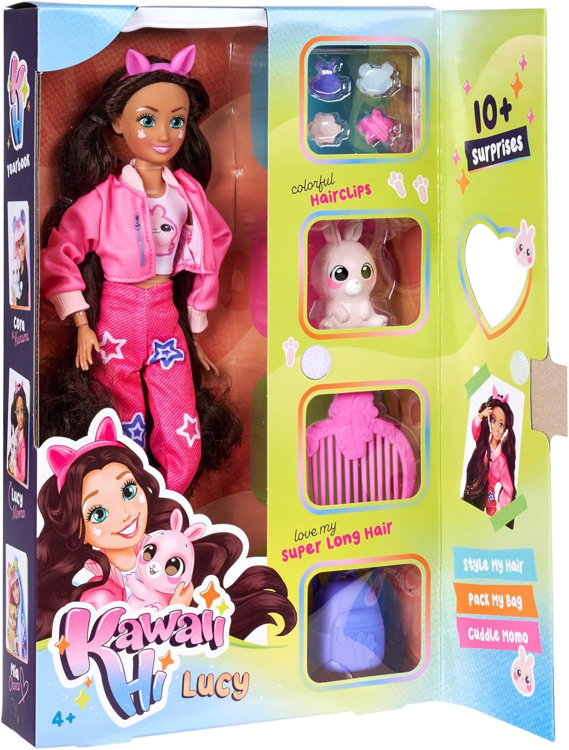 Simba 105953975 - Muñeca Lucy Kawaii Hi Dress-Up (26cm) - Muñeca articulada de Peluquería, Conejo de Pelo Largo y Accesorios Juguete para 4 años en adelante