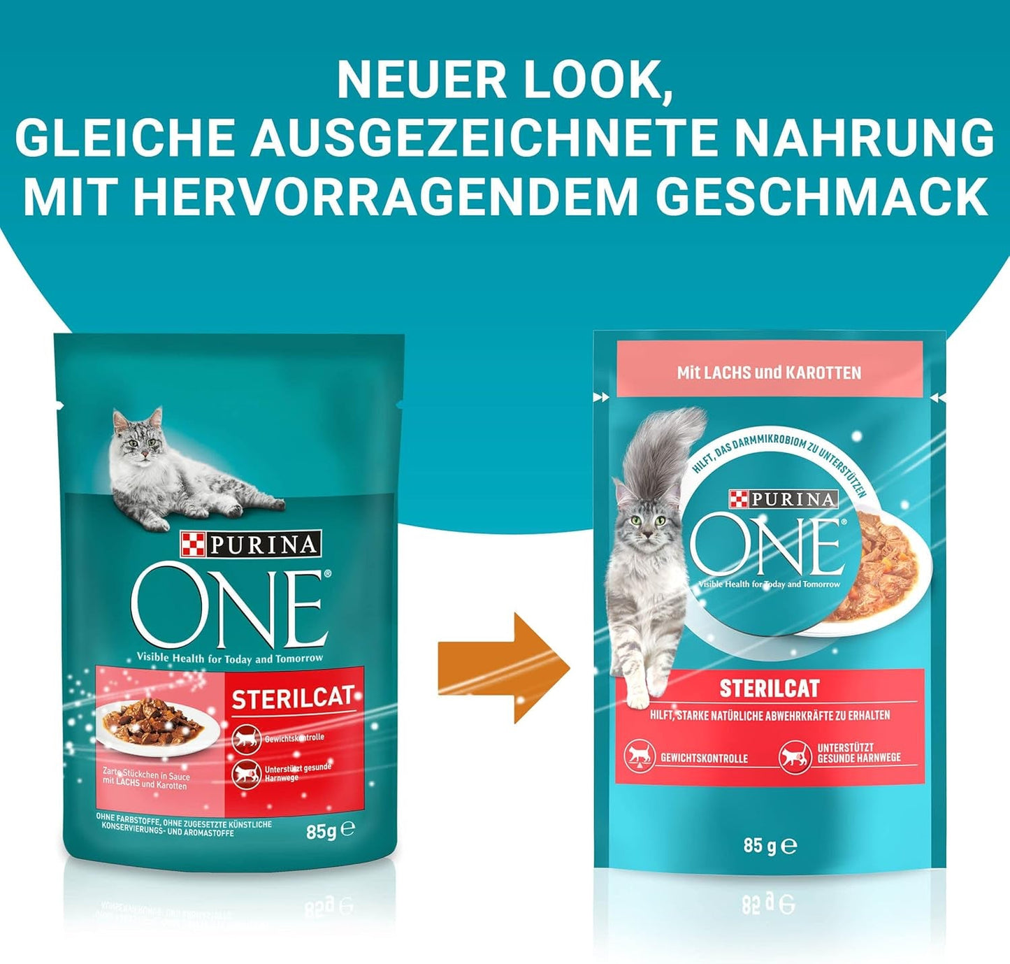 PURINA ONE STERILCAT comida húmeda para gatos, tiernos trozos en salsa para gatos esterilizados, con salmón, paquete de 26 (26 x 85g)