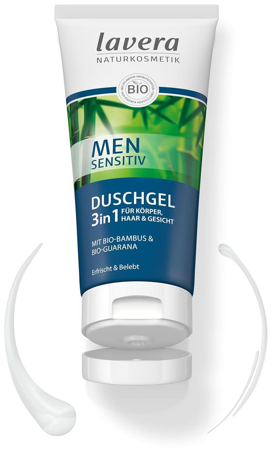 Lavera, Gel de ducha con bambú y guaraná ecológico, 3 en 1, para piel, cabello y rostro, 200 ml Ducha y baño Naty Shop