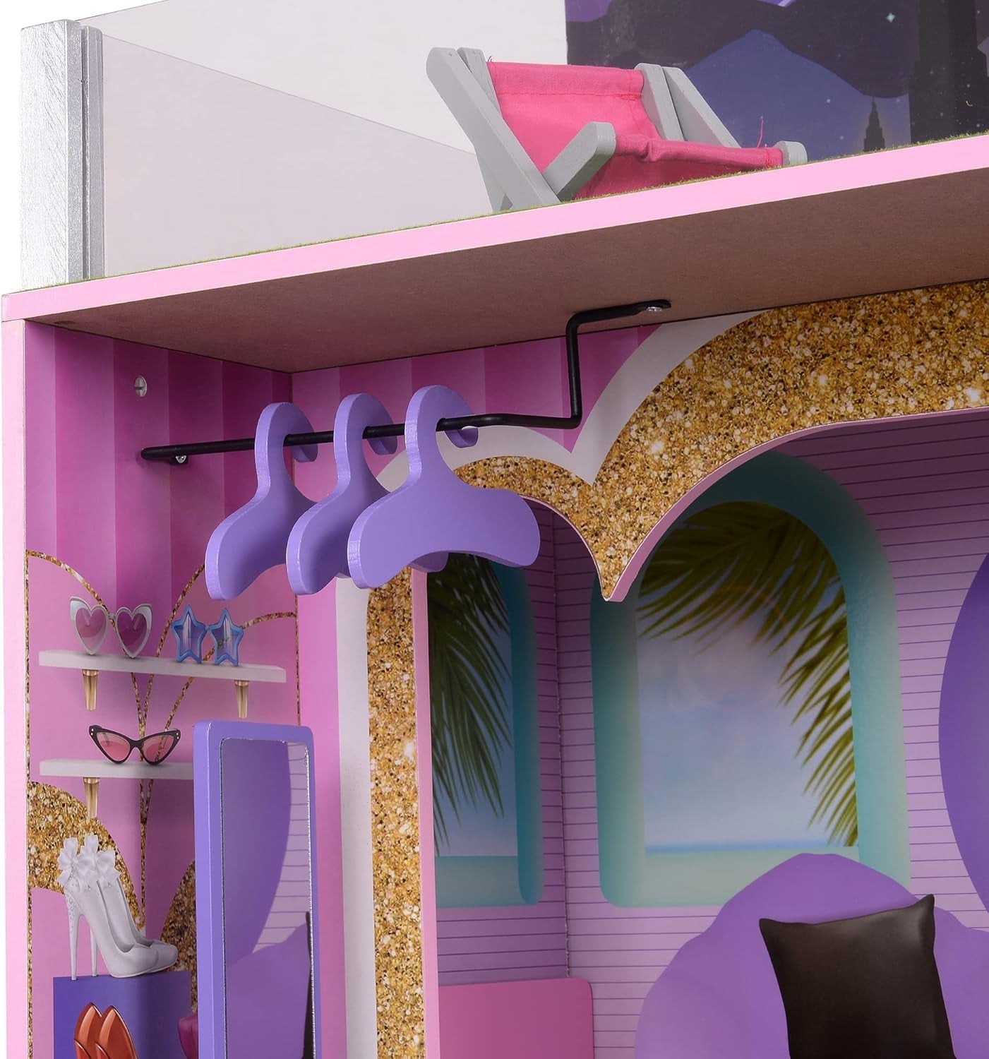 Olivia's Little World Big Dreamland Sunset Casa de muñecas interactiva de madera contemporánea de 3 pisos para niños con 16 accesorios para muebles de muñecas Multicolor TD-13616A
