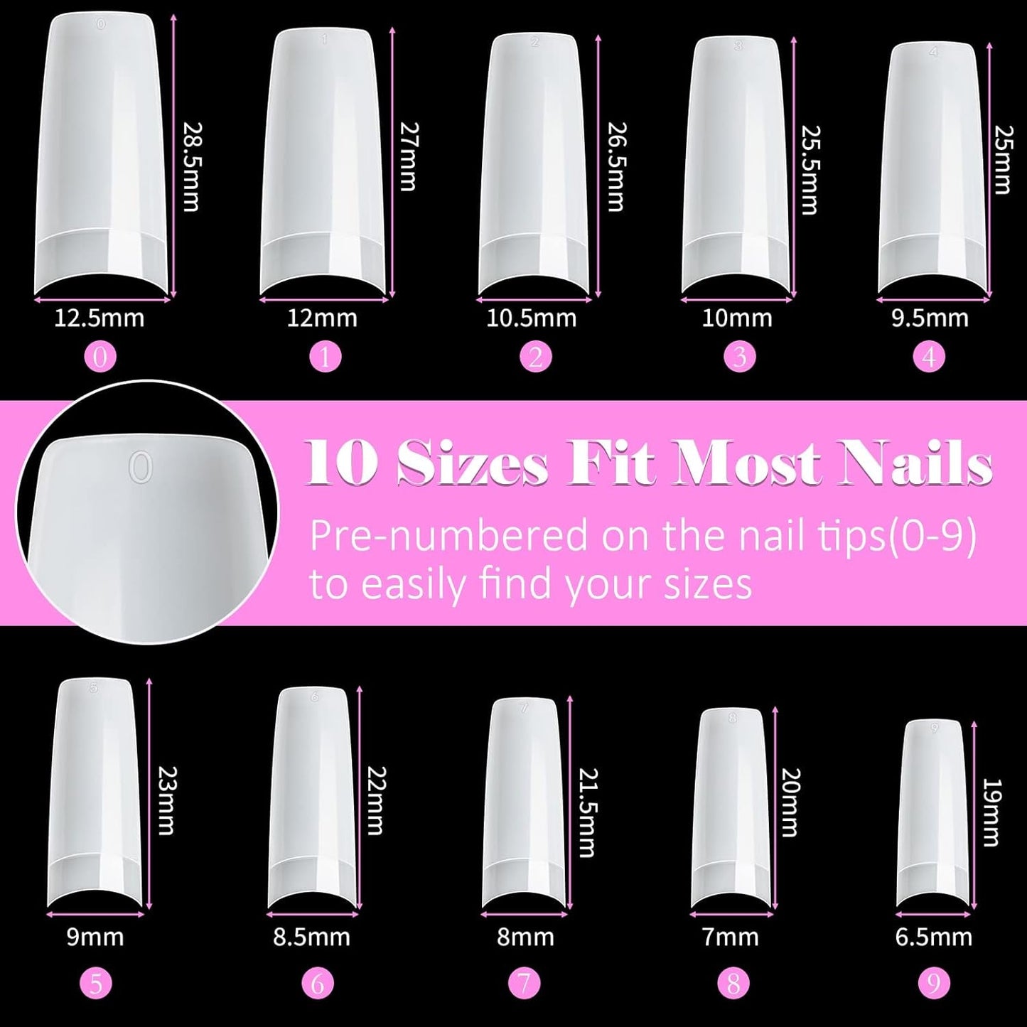 500 puntas de uñas artificiales francesas, juego de puntas de uñas postizas acrílicas, extensiones de uñas, puntas de uñas, accesorios de uñas postizas con 4 piezas de pegamento para diseño de uñas, uñas de gel naturales