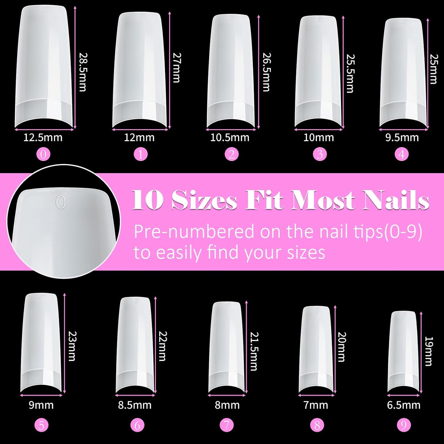 500 puntas de uñas artificiales francesas, juego de puntas de uñas postizas acrílicas, extensiones de uñas, puntas de uñas, accesorios de uñas postizas con 4 piezas de pegamento para diseño de uñas, uñas de gel naturales