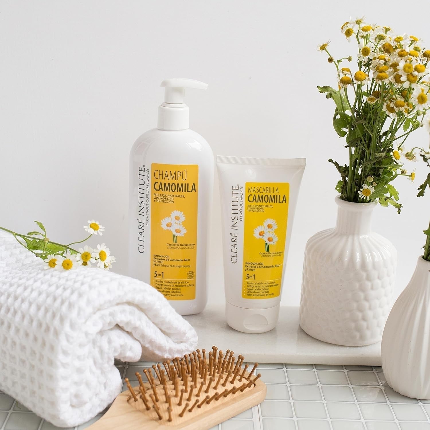 Instituto Clearé | Mascarilla de manzanilla | Nutre, acondiciona y desenreda | Brillo y Brillo Dorado | 97% ingredientes naturales | Calma el cuero cabelludo Con extracto de manzanilla |150 ml Mascarilla capilar Naty Shop