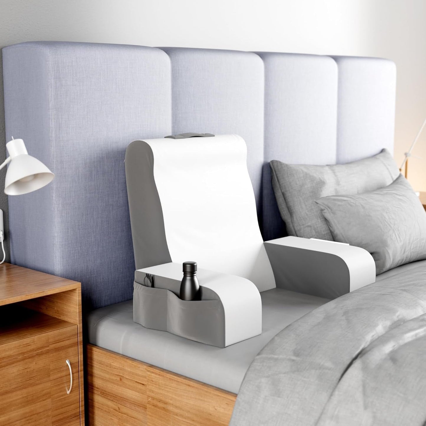 Almohada de lectura de cuña, almohada para respaldo de cama, almohada para brazo para TV, libros, juegos, dormitorio, soporte para la espalda (gris/blanco, estándar)