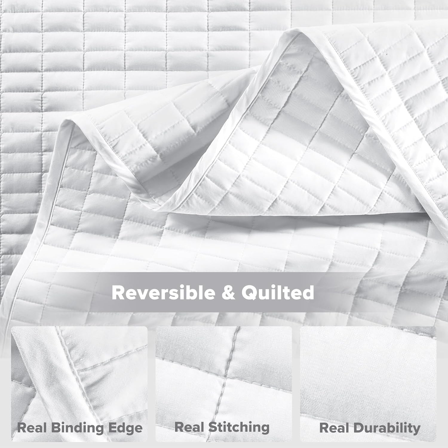 Comfort Spaces Juego de edredón Kienna, manta de verano de doble puntada, ropa de cama ligera y suave para todo el año, funda de almohada a juego, manta tamaño king blanca (264,2 x 228,6 cm) Naty Shop Edredones y edredones