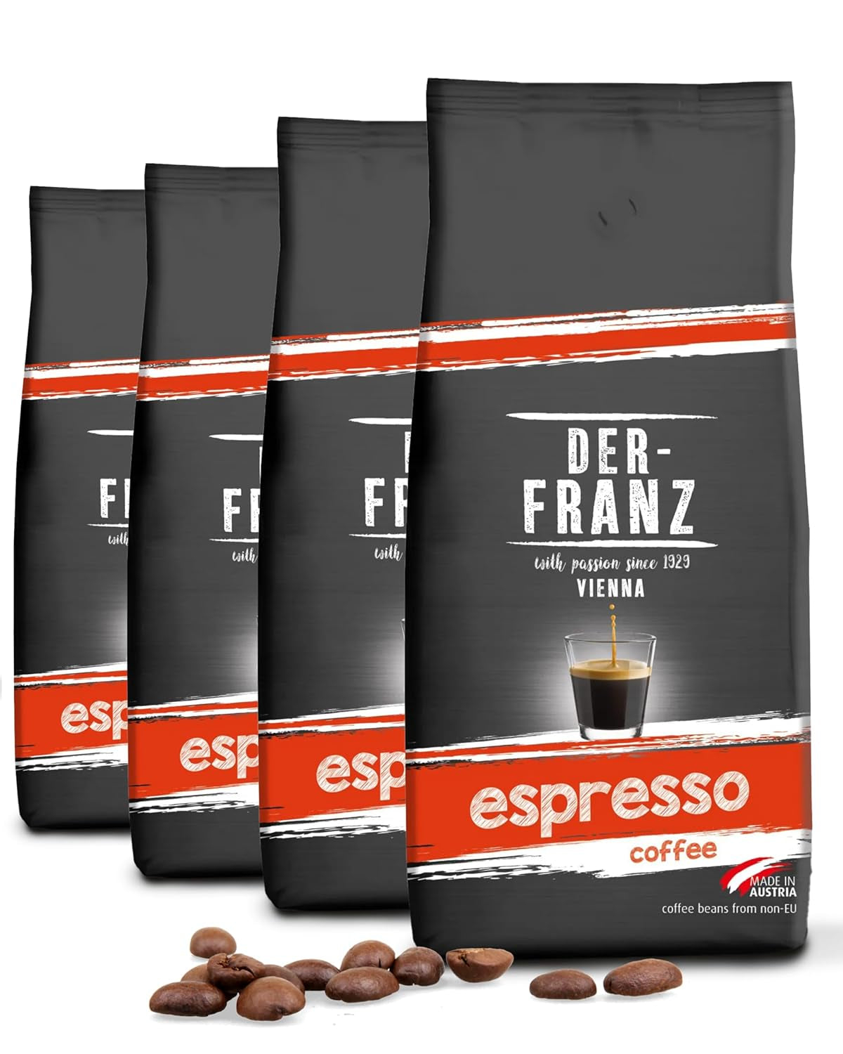 Der-Franz Café Espresso, Intensidad 5/5, Arábica y Robusta, Ganze Bohne, 4 x 1000 g