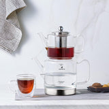 Karaca Dora Juego de tetera de vidrio de borosilicato con infusor de té de acero inoxidable, tetera de 2 litros y tetera de vidrio de 1 litro con infusor, tetera turca, Caydanlik, tetera de hierbas turca, té suelto, XL