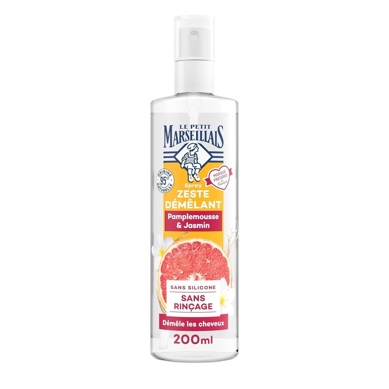 El pequeño marsellés | Spray desenredante de pomelo y jazmín (botella de 200 ml) - Cuidado desenredante sin enjuague - Productos desenredantes 95 % naturales y sin silicona Naty Shop Default Title