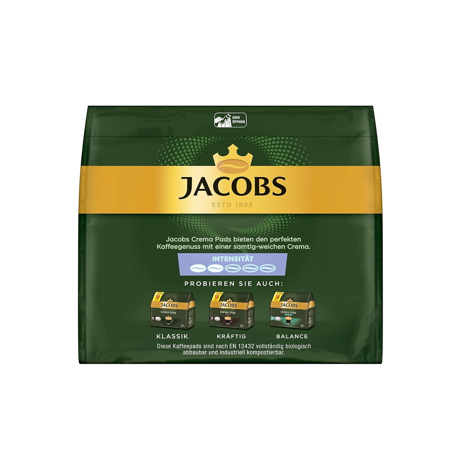 Jacobs Pads Crema Mild, Compresas compatibles con Senseo, 5 x 18 Getränke, 90 Kaffeepads