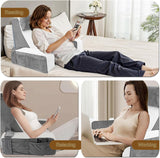 Almohada de lectura grande para cama y sofá, almohada de espalda para adultos con soporte para el cuello y reposabrazos, almohada de respaldo ergonómica con bolsillo y funda lavable para descansar, leer, mirar televisión (WH)