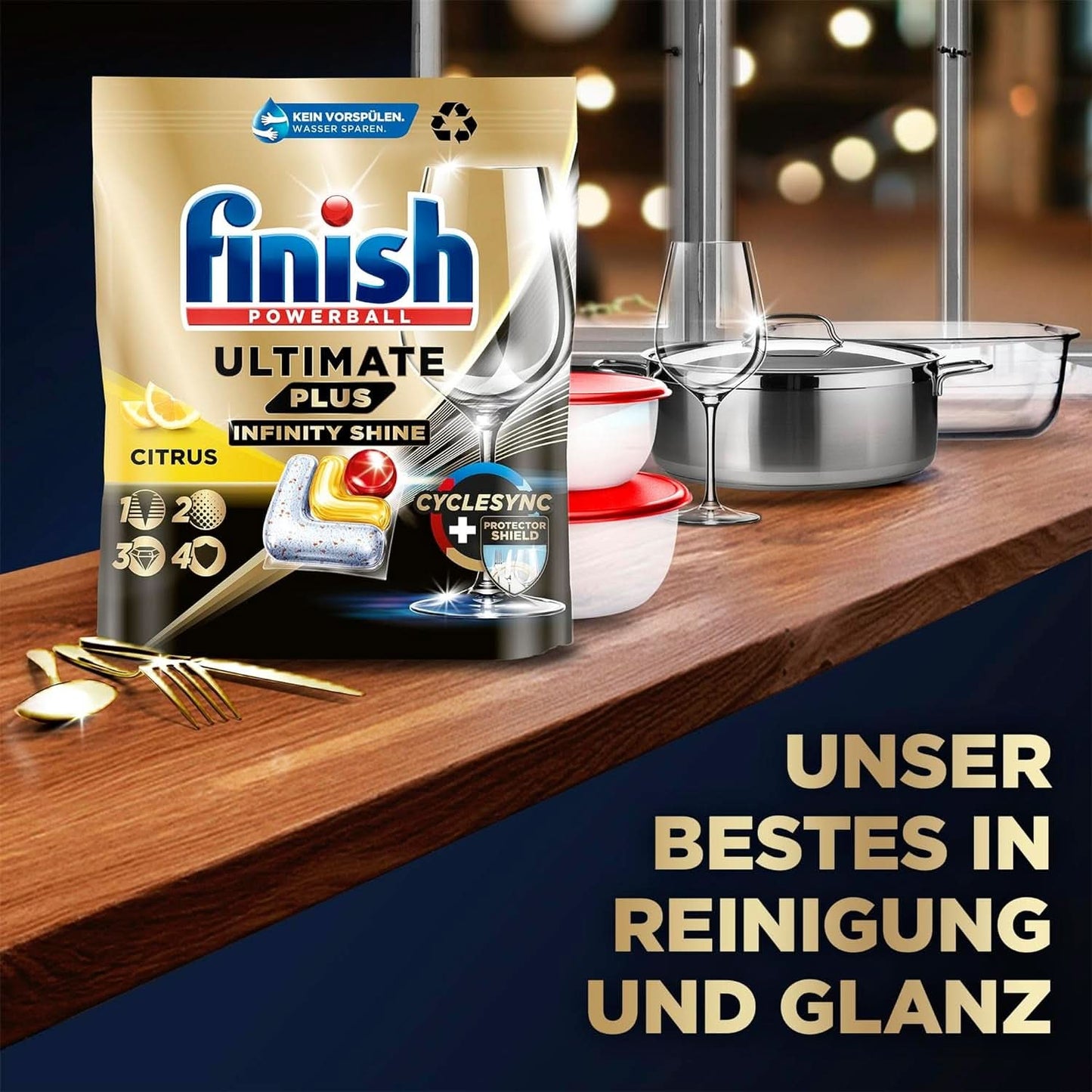 Finish Ultimate plus Infinity Shine Citrus Dishwasher Pastillas - Pastillas para lavavajillas, limpieza intensiva - 105 cápsulas, limón Naty Shop